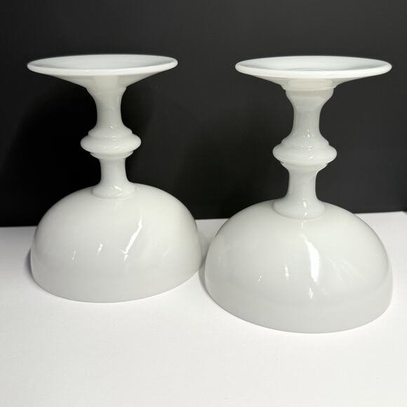 2 Portieux Vallerysthal France White Opaline Champagne Coupe Glasses Goblets VTG - Picture 5 of 6